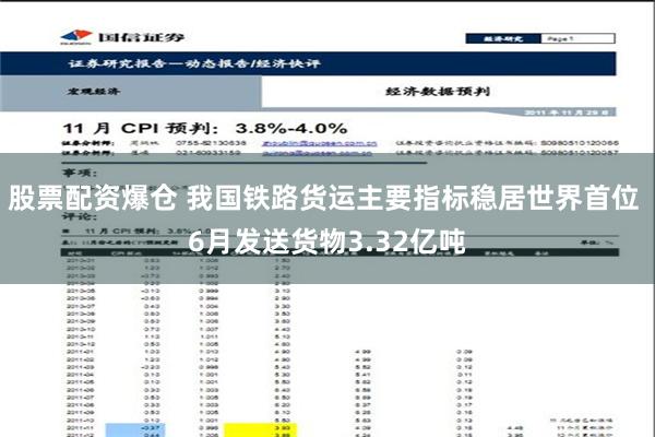 股票配资爆仓 我国铁路货运主要指标稳居世界首位 6月发送货物3.32亿吨