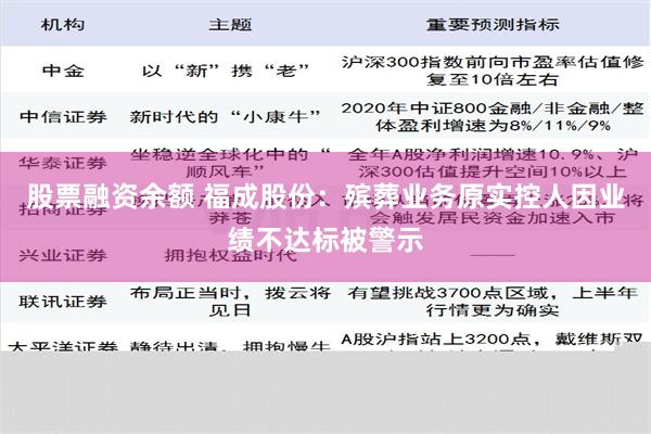 股票融资余额 福成股份：殡葬业务原实控人因业绩不达标被警示